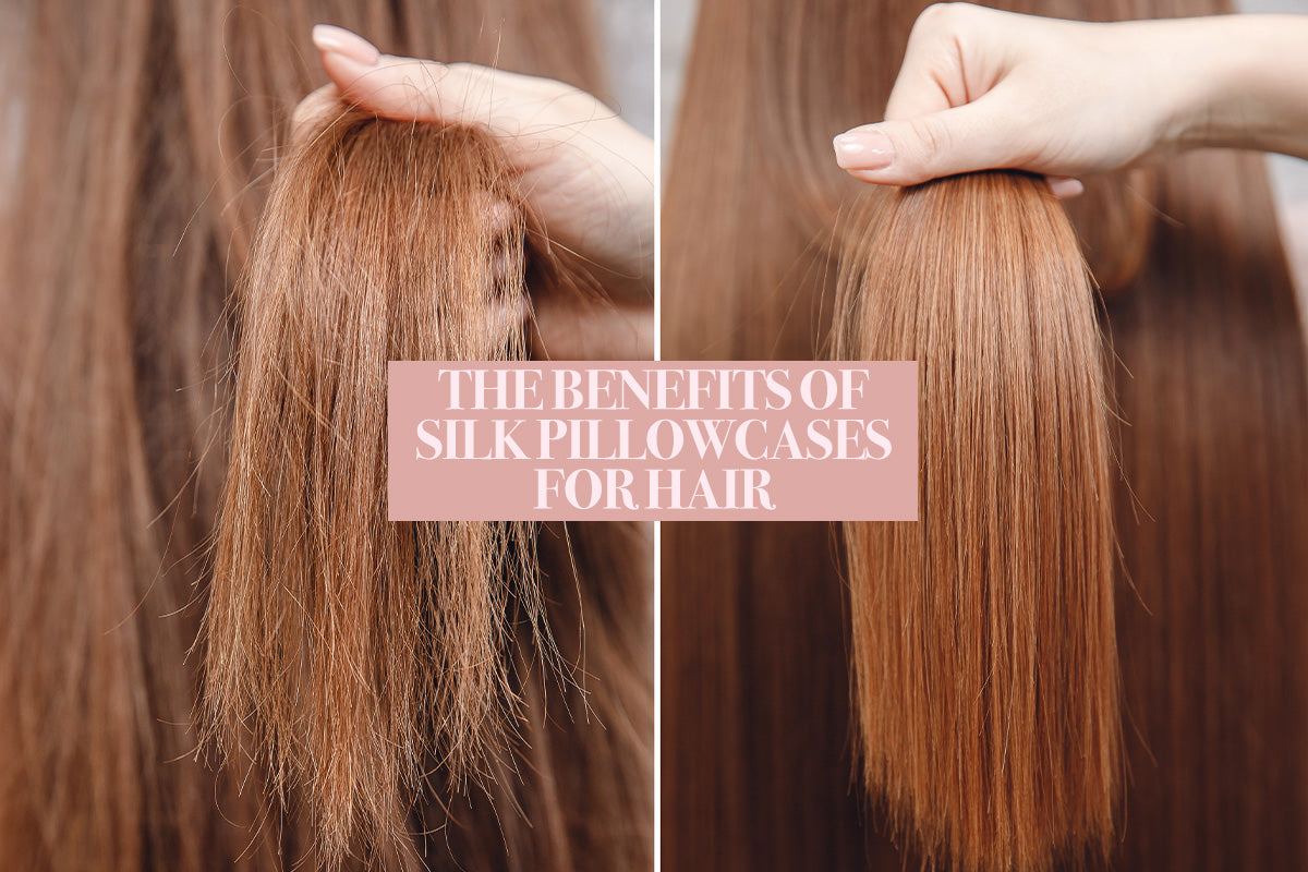 Hair demonstrating the benefits of a silk pillowcase, showcasing before and after results of sleeping on silk.