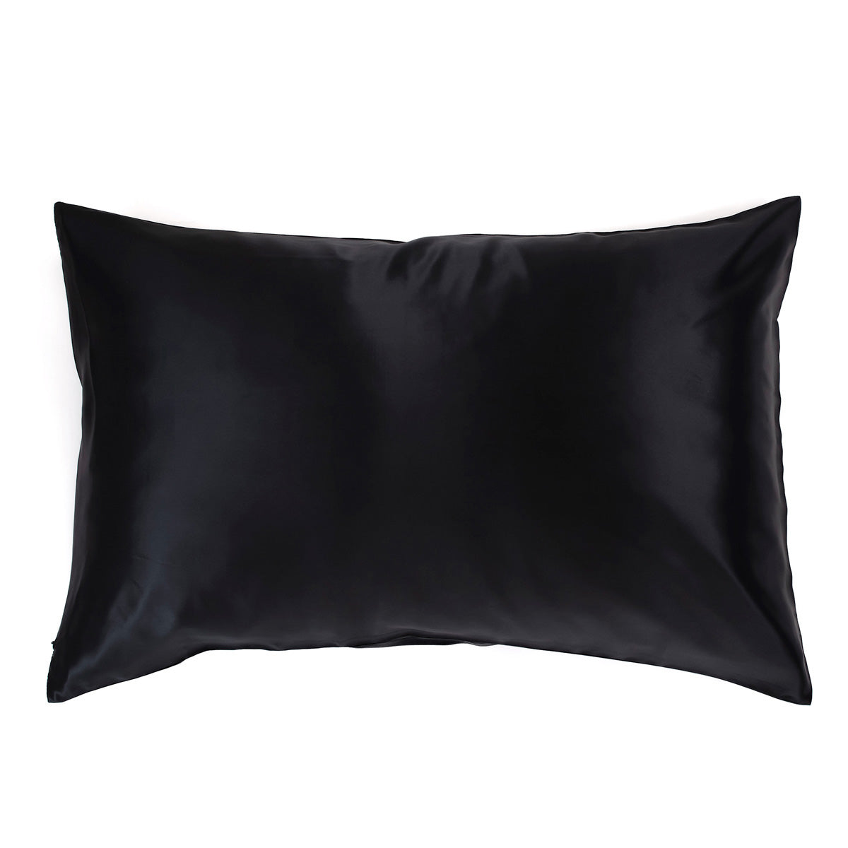 Black 100% pure mulberry silk pillowcase, 22 Momme, soft and smooth, standard size 50x75cm, zipper closure.