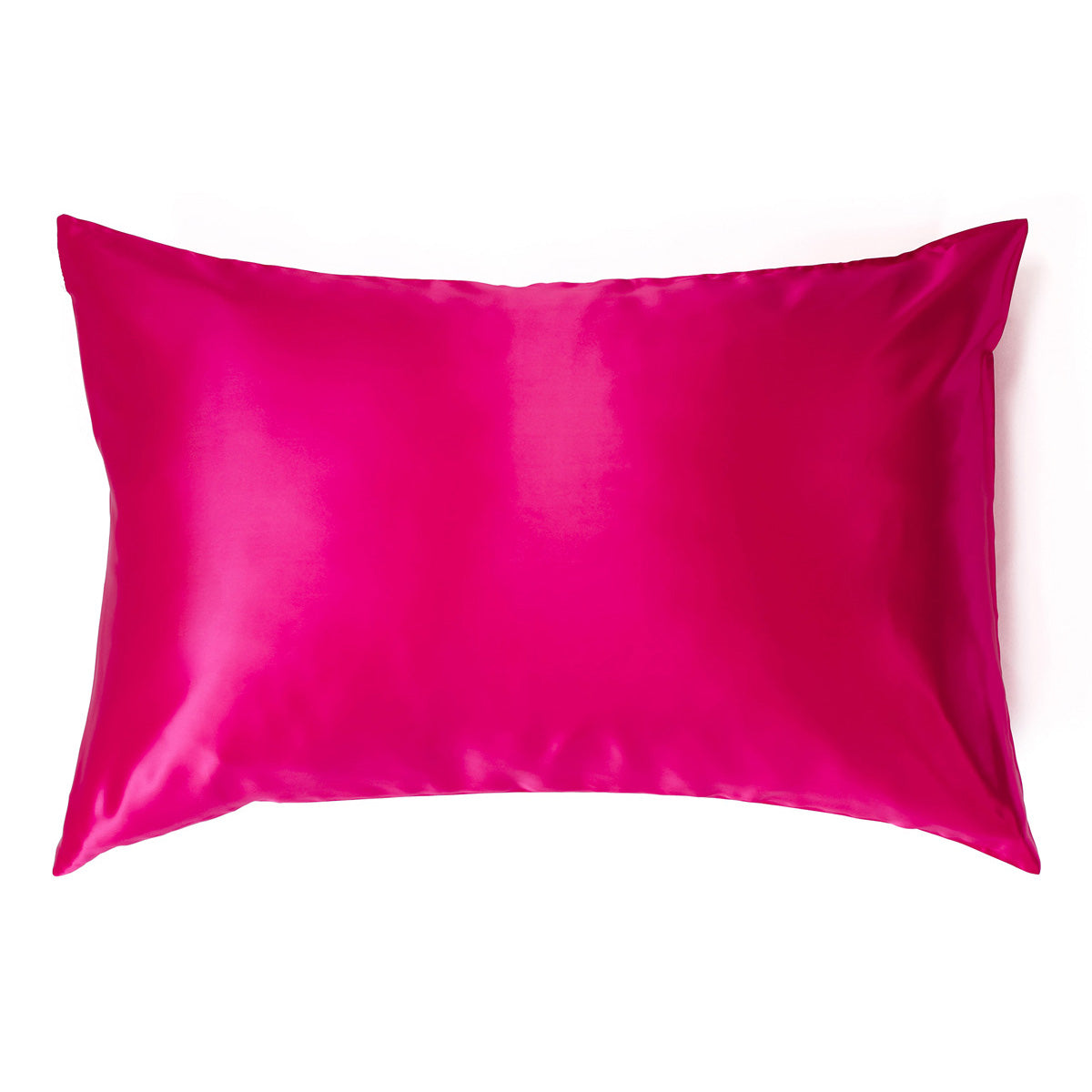 Bright pink 100% pure mulberry silk pillowcase, highest quality 22 Momme, soft and smooth, standard size 50x75cm, zipper closure.