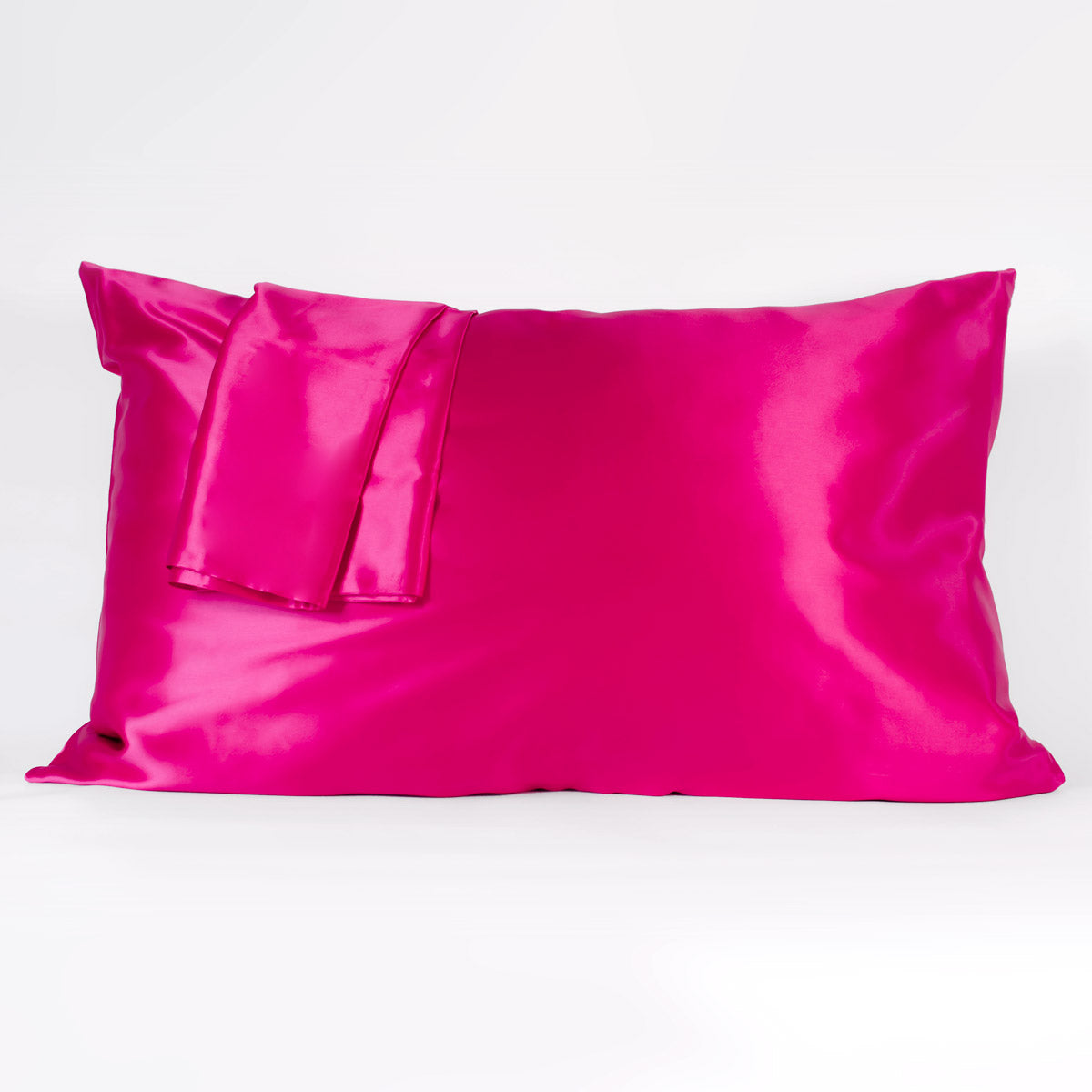 Bright pink 100% pure mulberry silk pillowcase, highest quality 22 Momme, soft and smooth, standard size 50x75cm, zipper closure.