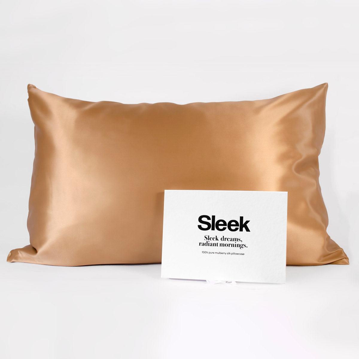 Gold 100% pure mulberry silk pillowcase, 22 Momme, soft and smooth, standard size 50x75cm, zipper closure, gift boxed with a thoughtful message.