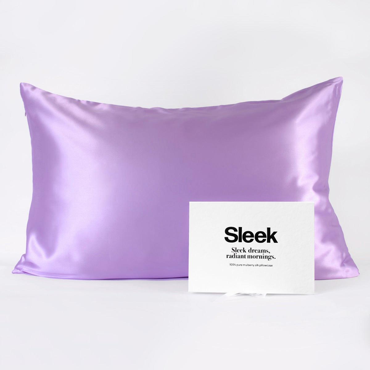 Lavender 100% pure mulberry silk pillowcase, highest quality 22 Momme, soft and smooth, standard size 50x75cm, zipper closure, gift boxed with a thoughtful message.