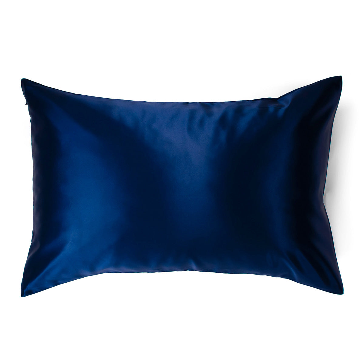 Navy blue 100% pure mulberry silk pillowcase, highest quality 22 Momme, soft and smooth, standard size 50x75cm, zipper closure.