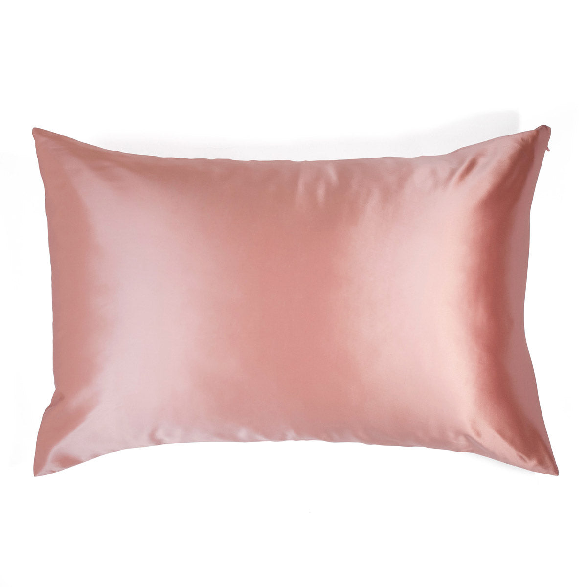 Rose gold 100% pure mulberry silk pillowcase, 22 Momme, soft and smooth, standard size 50x75cm, zipper closure.