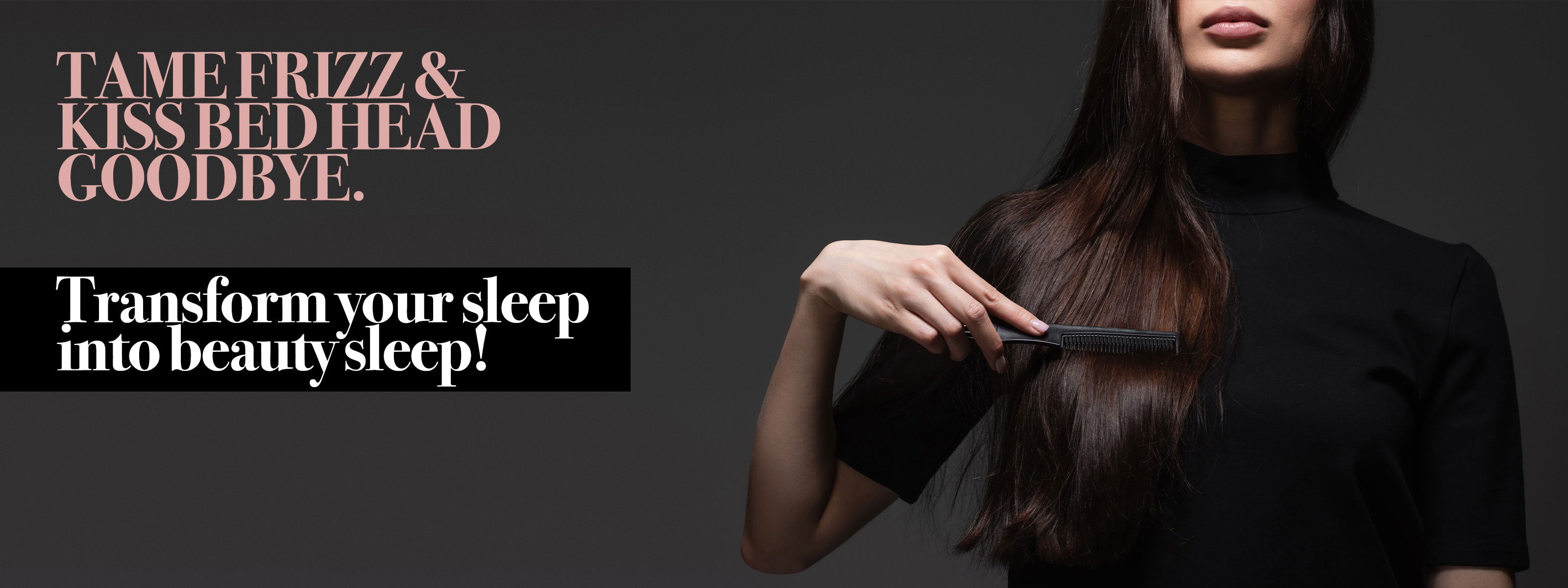 Brunette girl brushing her smooth hair to showcase the benefits of a silk pillowcase for frizzy hair.