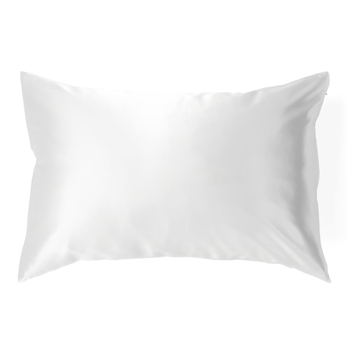 White 100% pure mulberry silk pillowcase, 22 Momme, soft and smooth, standard size 50x75cm, zipper closure.